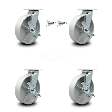 Service Caster 8 Inch Semi Steel Caster Set with Ball Bearings 4 Brake 2 Swivel Lock SCC SCC-30CS820-SSB-TLB-BSL-2-TLB-2